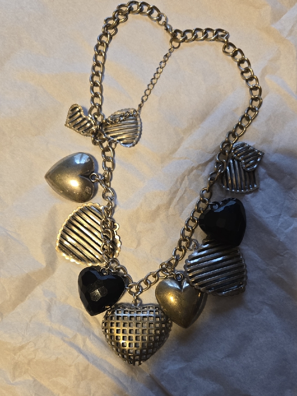 Statement Heart Charm Necklace in Silver and Black🖤PRE LOVED